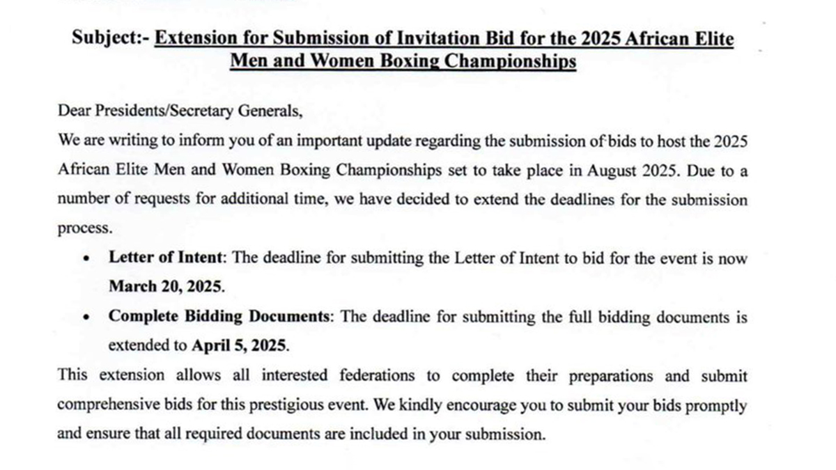AFBC Extends Deadline for Bids to Host 2025 African Elite Men and Women Boxing Championships