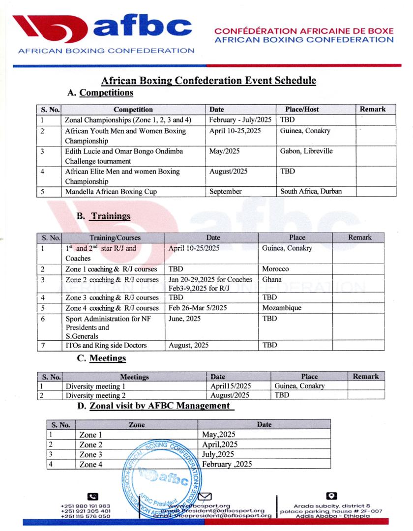AFBC Announces 2025 Event Schedule to Foster African Boxing Development